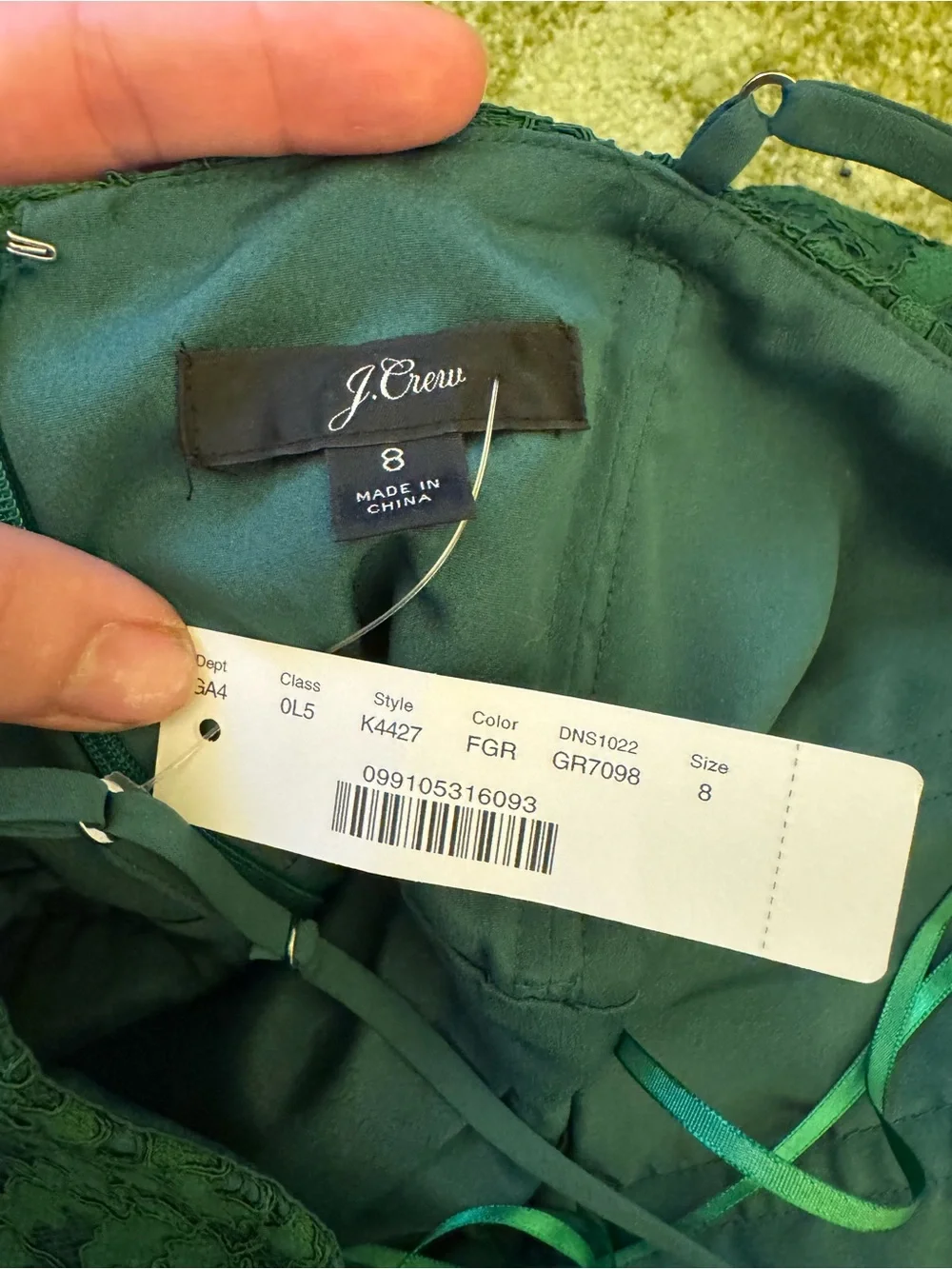 J. Crew Emerald Green Lace Midi Dress with Spaghetti Straps